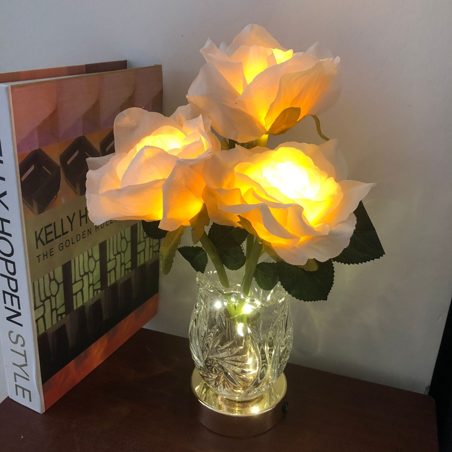 Lampe LED Rosenzauber – Fleurs éclatantes, Rose pour intérieurs