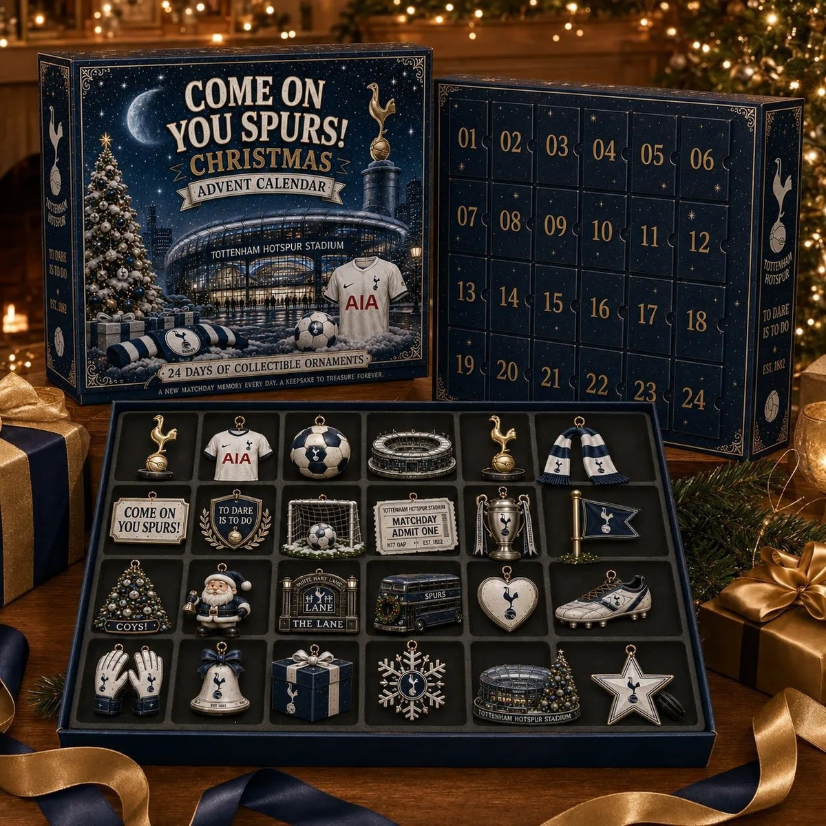 Calendrier de l'Avent football avec 24 décorations plates en 2D