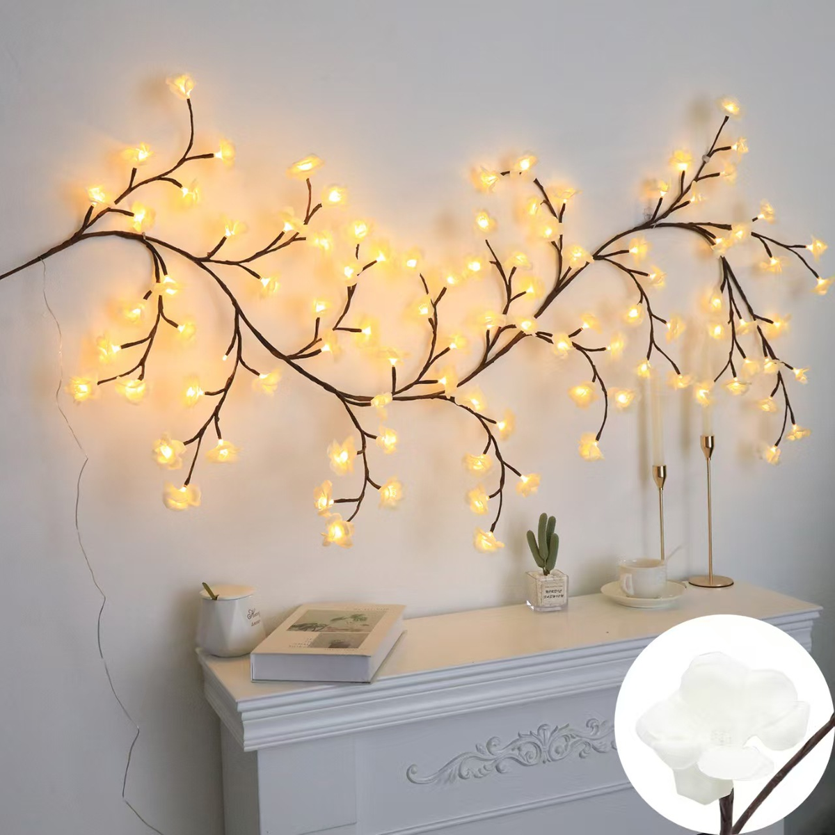 Lampe décorative fleurs de givre à LED, guirlande lumineuse murale USB
