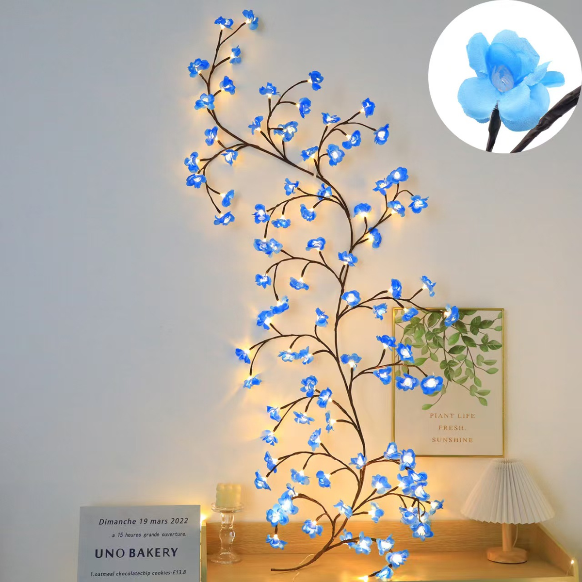 Lampe décorative fleurs de givre à LED, guirlande lumineuse murale USB