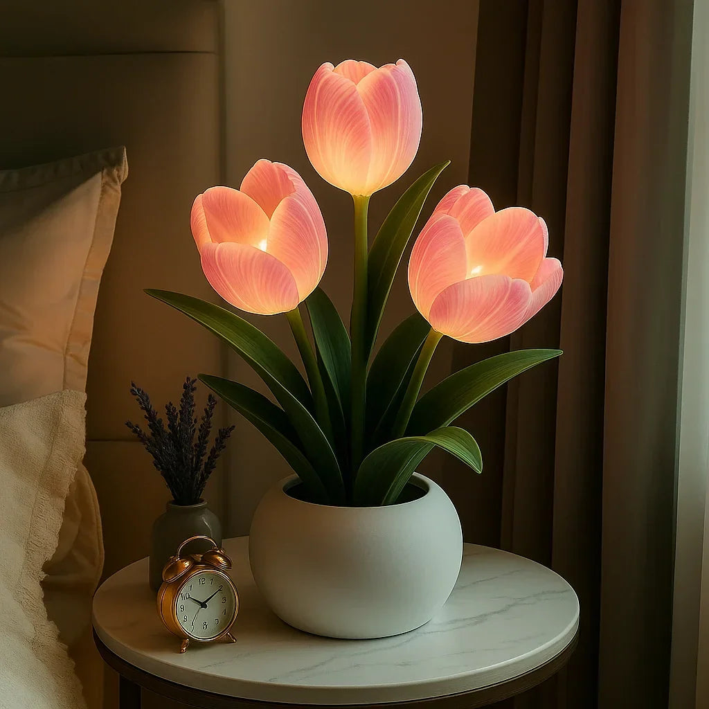 Lampe tulipe LED décorative blanc chaud pour salon