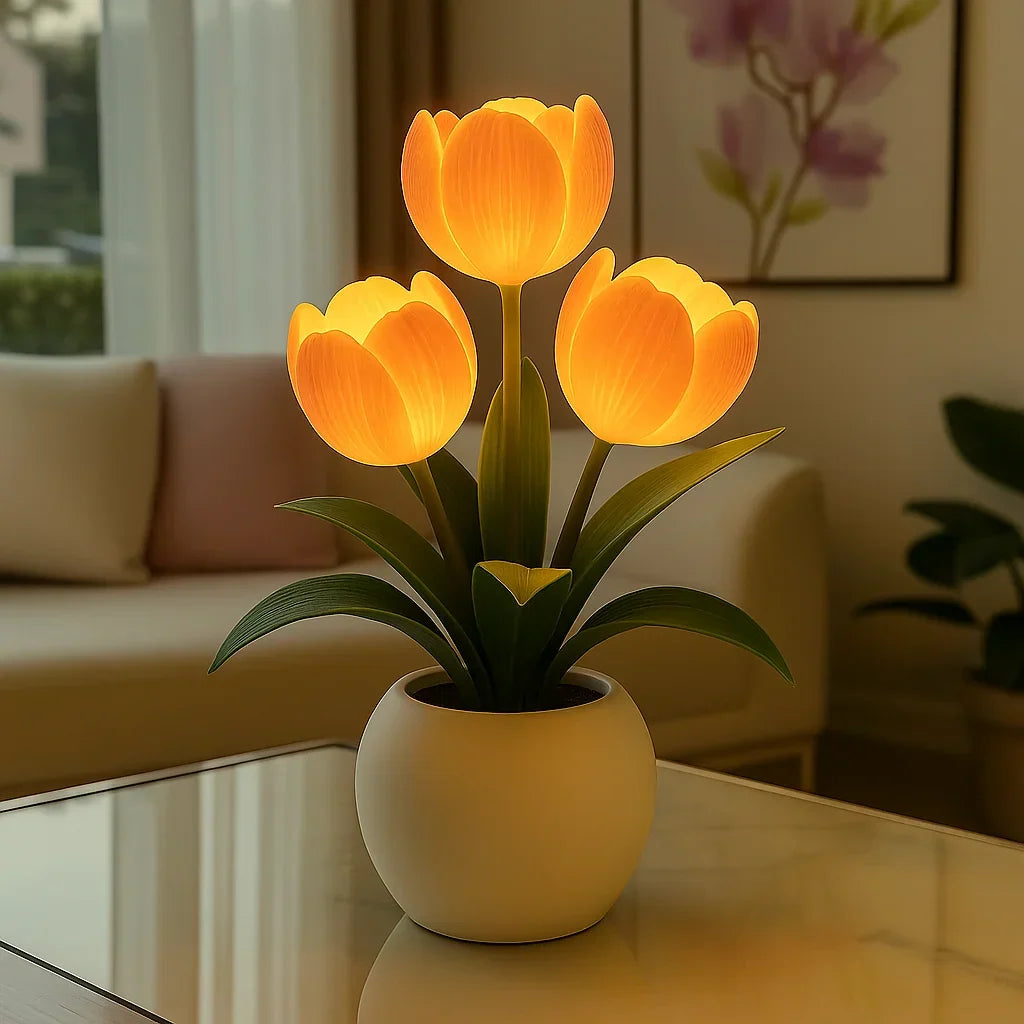 Lampe tulipe LED décorative blanc chaud pour salon