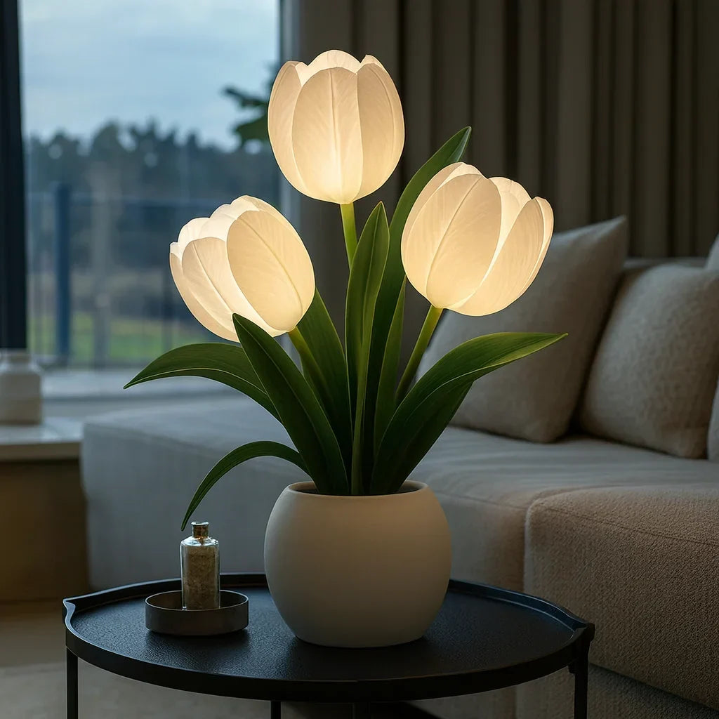 Lampe tulipe LED décorative blanc chaud pour salon