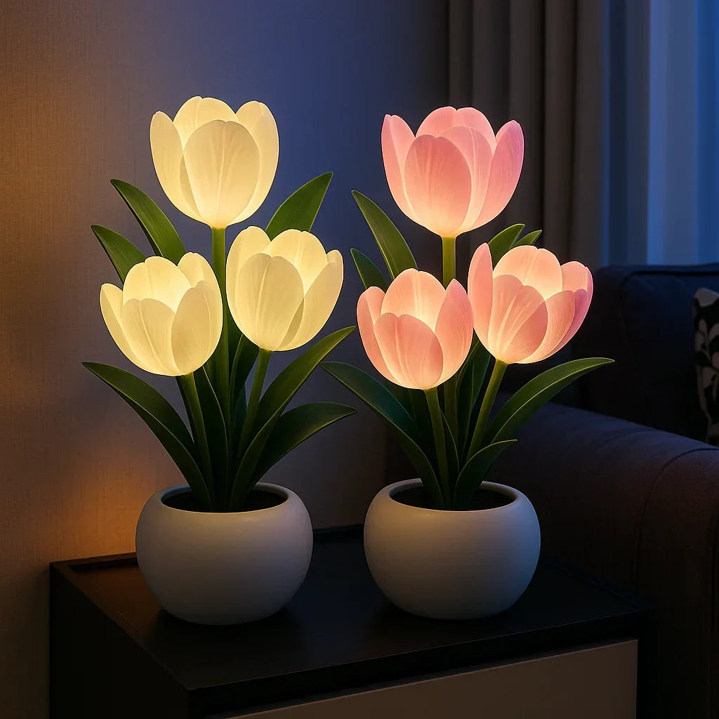 Lampe tulipe LED décorative blanc chaud pour salon