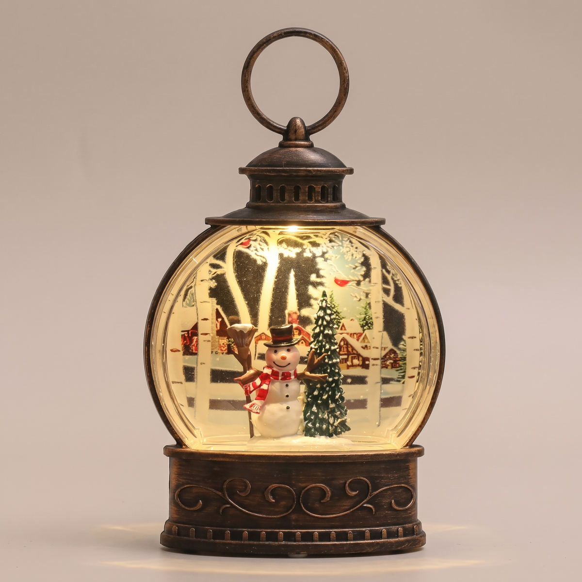 Lanterne boule à neige LED, lanterne de Noël rétro avec neige pailletée