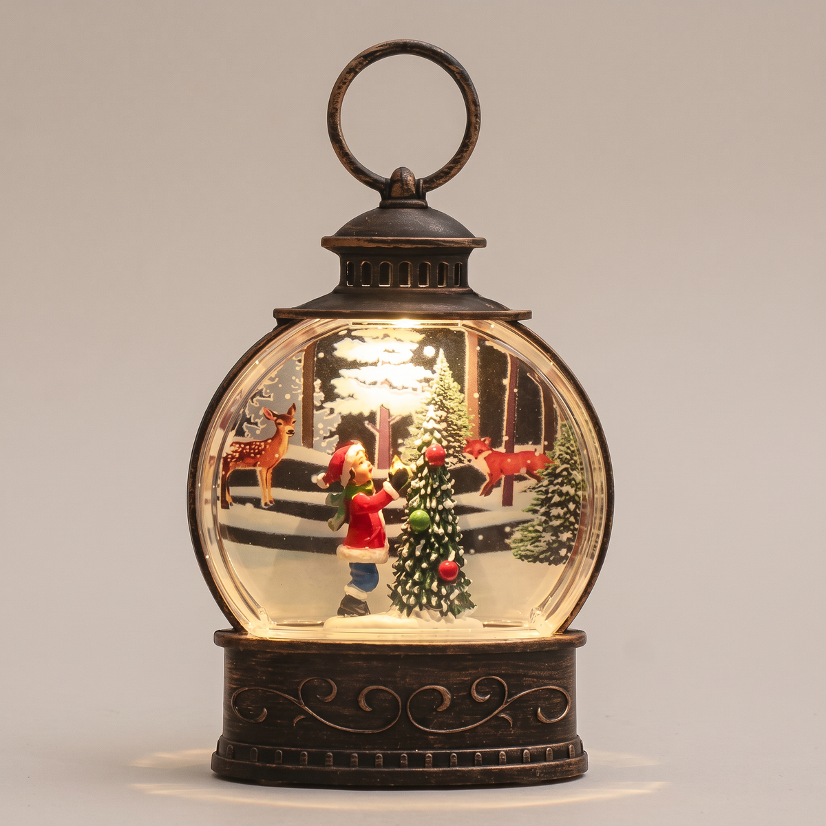 Lanterne boule à neige LED, lanterne de Noël rétro avec neige pailletée