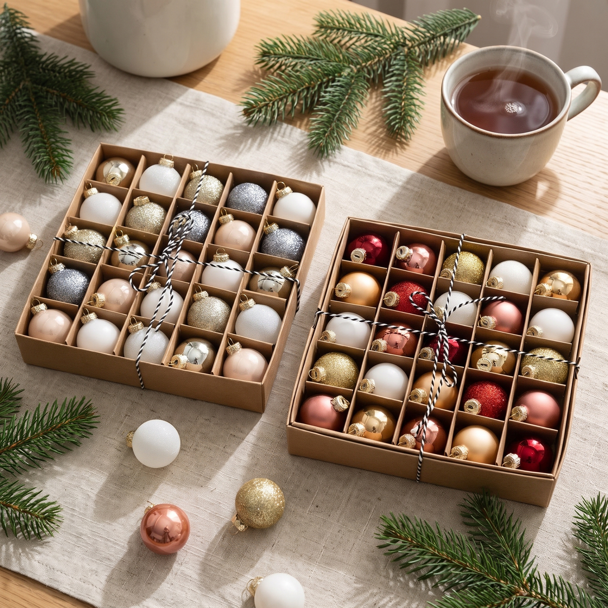 Lot de 25 mini boules de Noël en verre 4 cm, petites boules de sapin en coffret