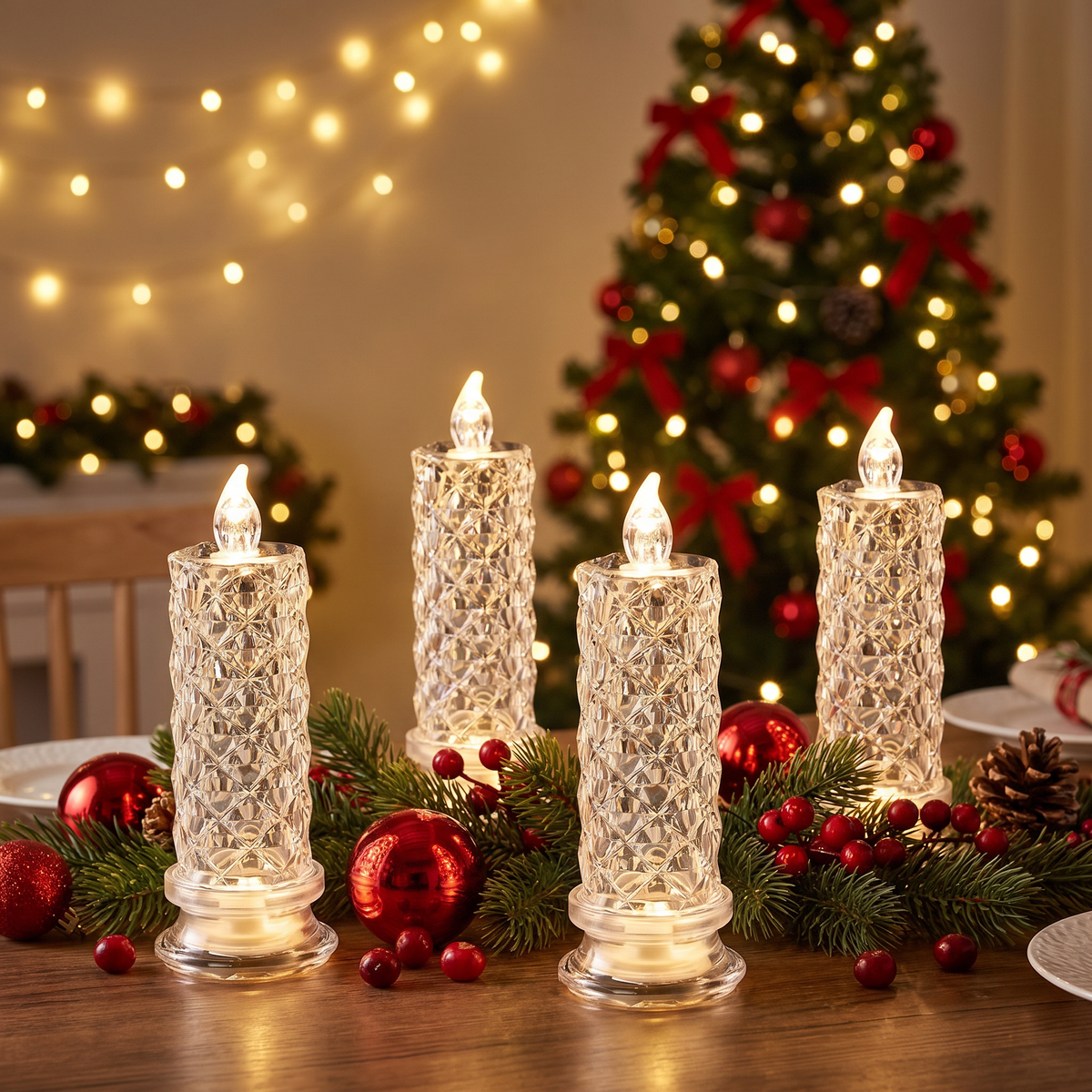 Lot de 4 bougies LED effet cristal, bougies sans flamme taille diamant à changement de couleur