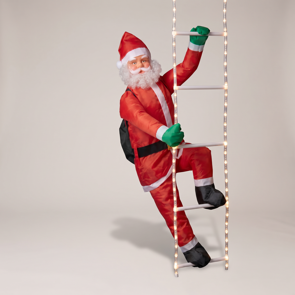 Père Noël sur échelle lumineuse 240 cm XXL avec 120 LED, minuteur et télécommande