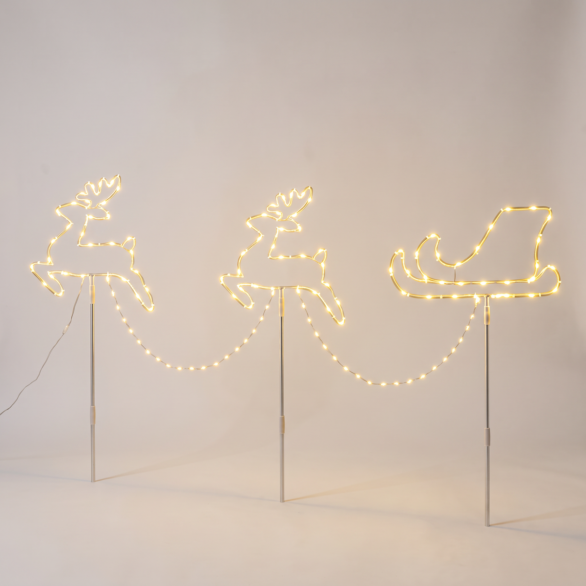 Piquets de jardin LED rennes avec traîneau, 129 LED, éclairage de Noël extérieur avec minuteur