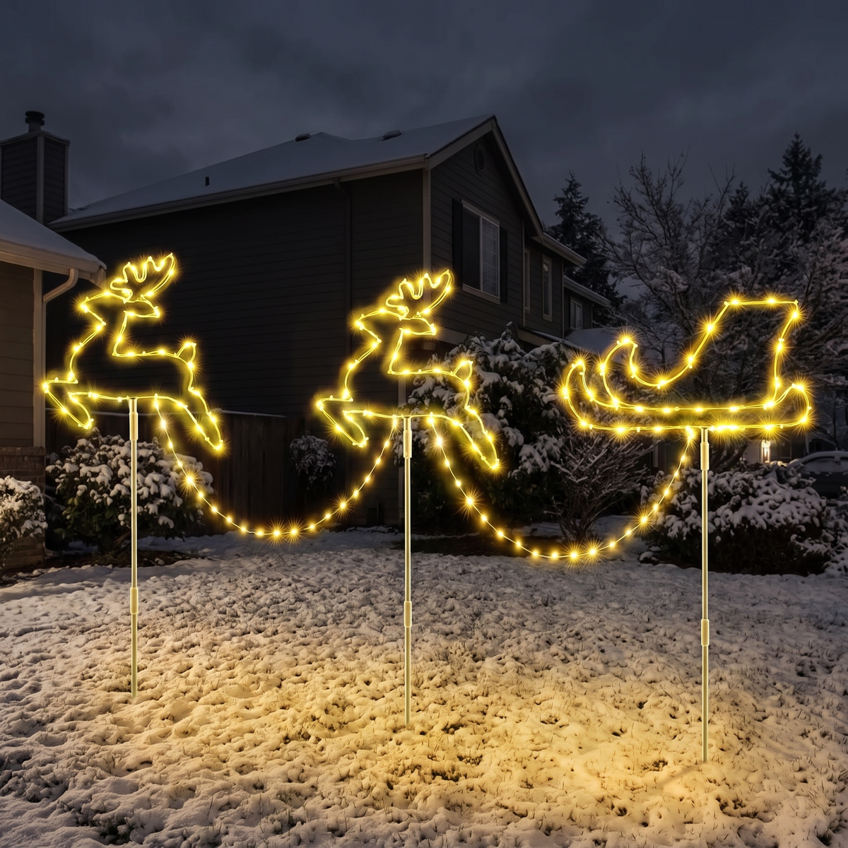 Piquets de jardin LED rennes avec traîneau, 129 LED, éclairage de Noël extérieur avec minuteur