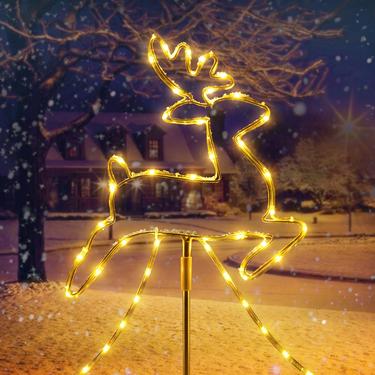 Piquets de jardin LED rennes avec traîneau, 129 LED, éclairage de Noël extérieur avec minuteur
