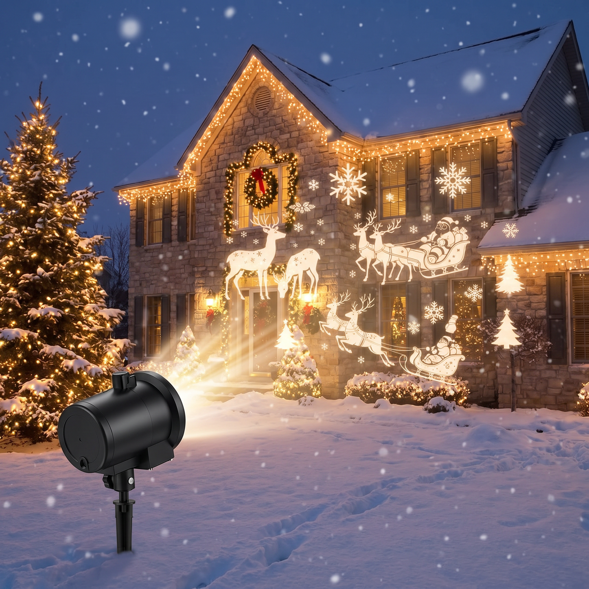 Projecteur de Noël LED extérieur avec motifs 3D animés, Noël et Halloween