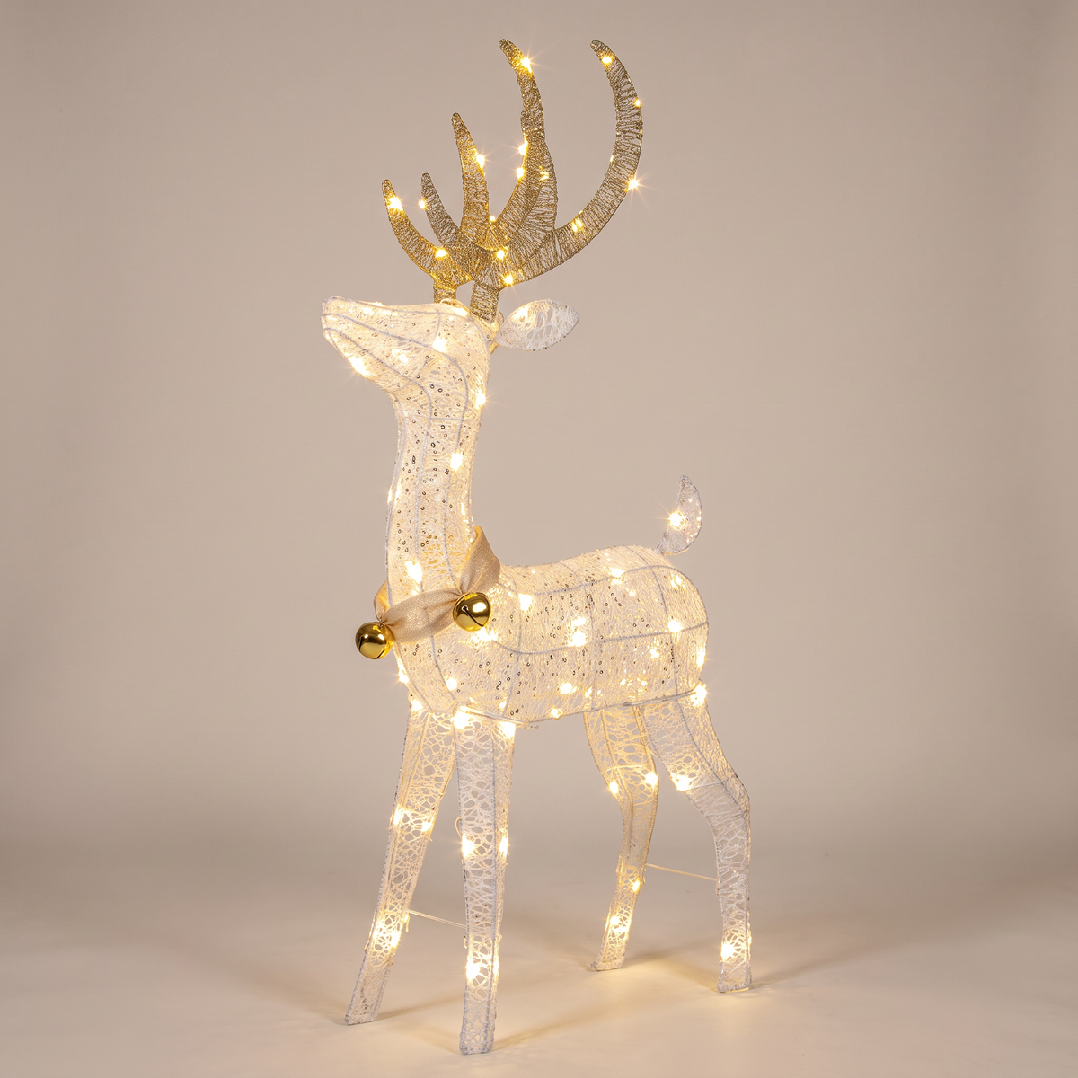 Renne lumineux LED 120 cm doré et blanc avec 70 LED, intérieur et extérieur