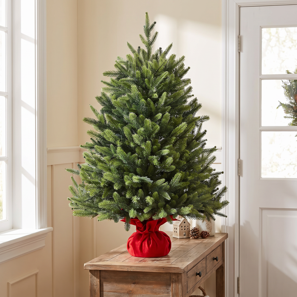 Sapin de Noël artificiel 91 cm, mini sapin de table avec socle en béton
