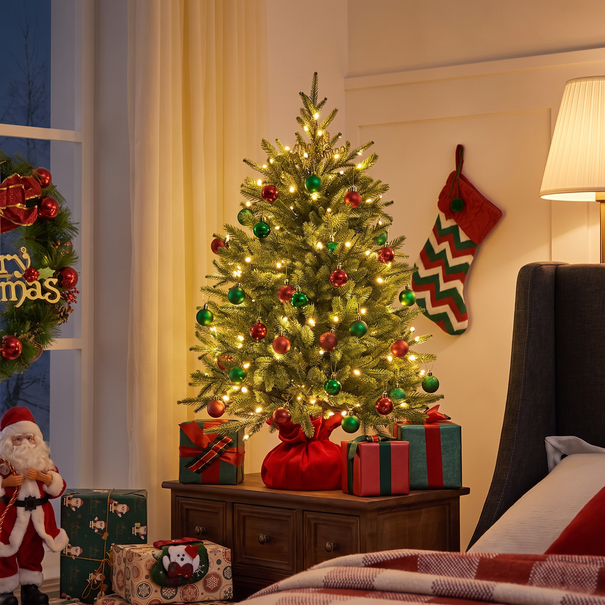 Sapin de Noël artificiel 91 cm, mini sapin de table avec socle en béton