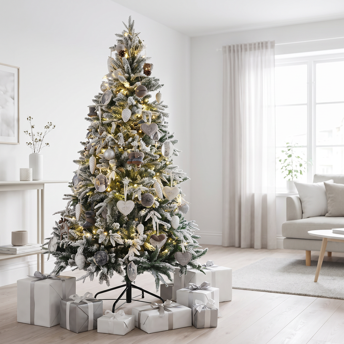 Sapin de Noël décoré avec lumières LED, sapin pliable prêt en 1 minute