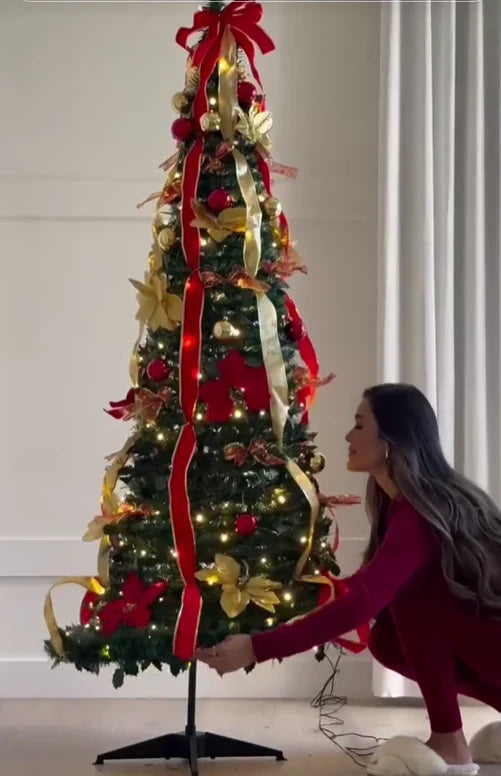 Sapin de Noël décoré avec lumières LED, sapin pliable prêt en 1 minute