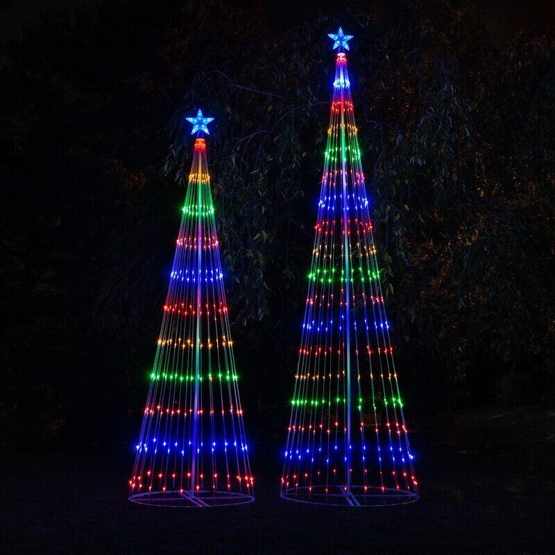 Sapin lumineux LED extérieur multicolore avec spectacle lumineux, arbre animé 2 m avec étoile