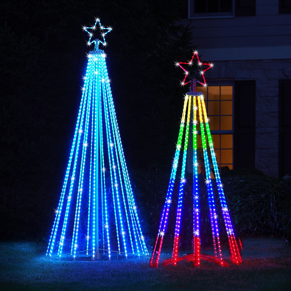 Sapin lumineux LED extérieur multicolore avec spectacle lumineux, arbre animé 2 m avec étoile
