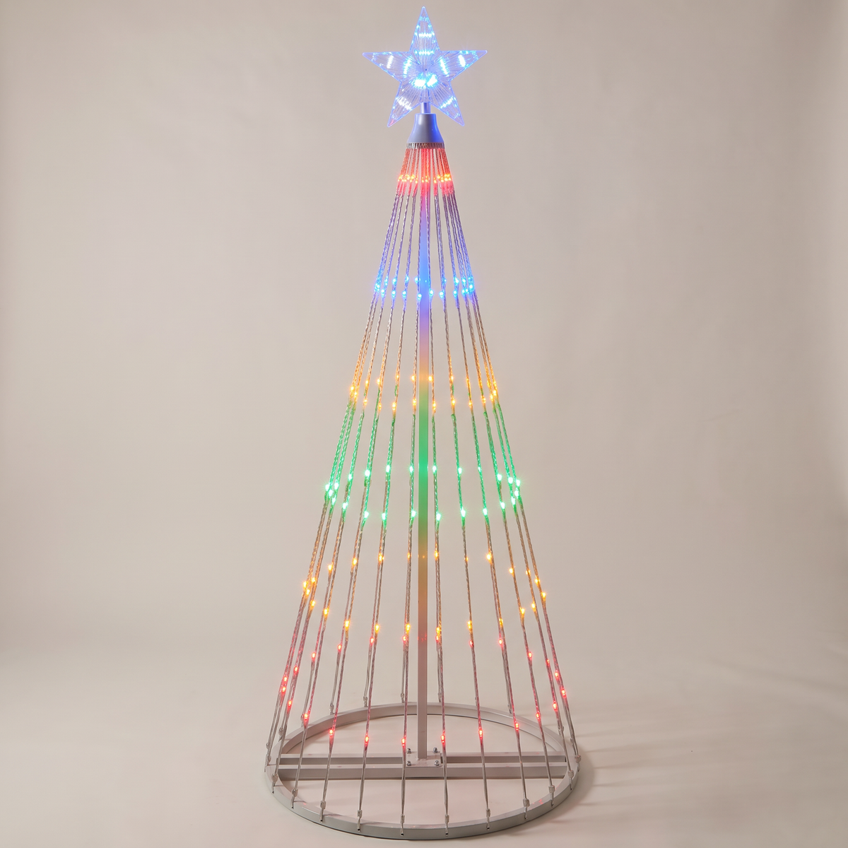 Sapin lumineux LED extérieur multicolore avec spectacle lumineux, arbre animé 2 m avec étoile