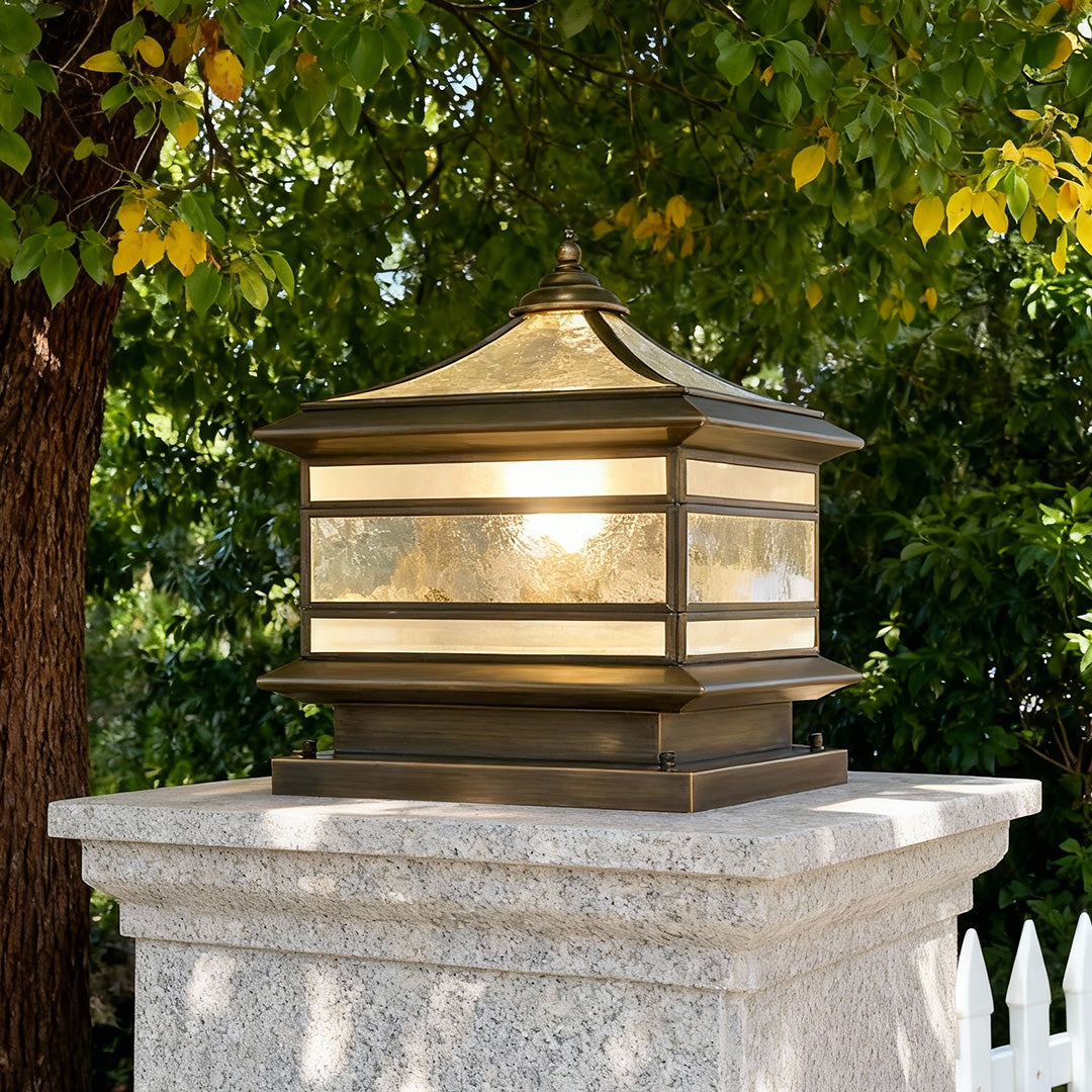 Lampadaire design extérieur solaire LED blanc chaud étanche cuivre décoratif vintage pour jardin