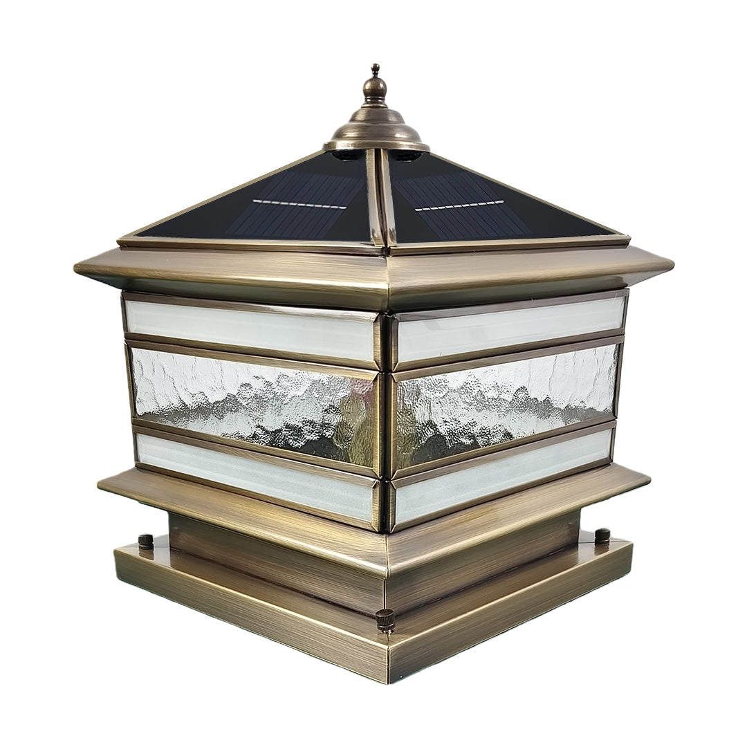 Lampadaire design extérieur solaire LED blanc chaud étanche cuivre décoratif vintage pour jardin