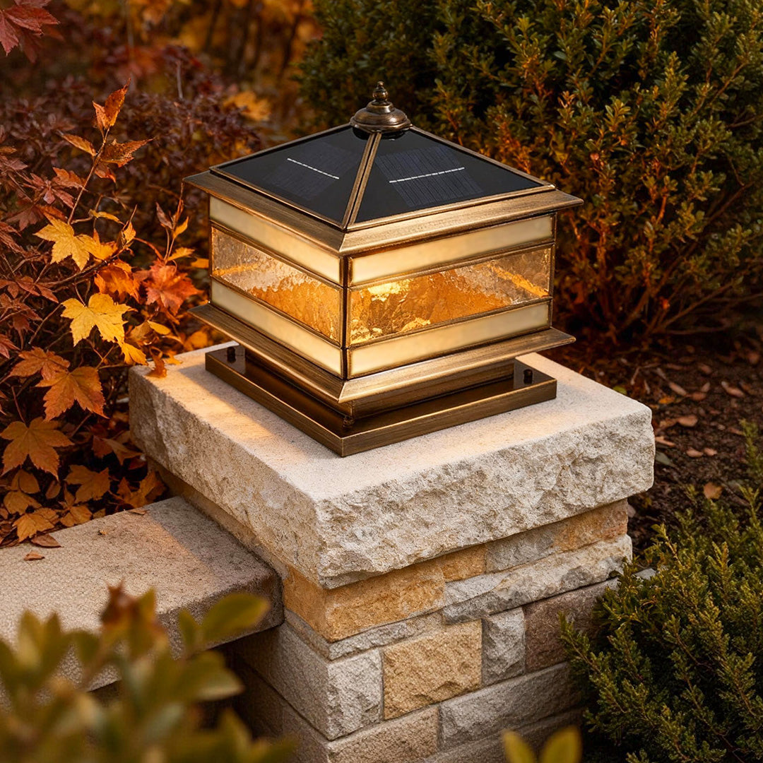 Lampadaire design extérieur solaire LED blanc chaud étanche cuivre décoratif vintage pour jardin