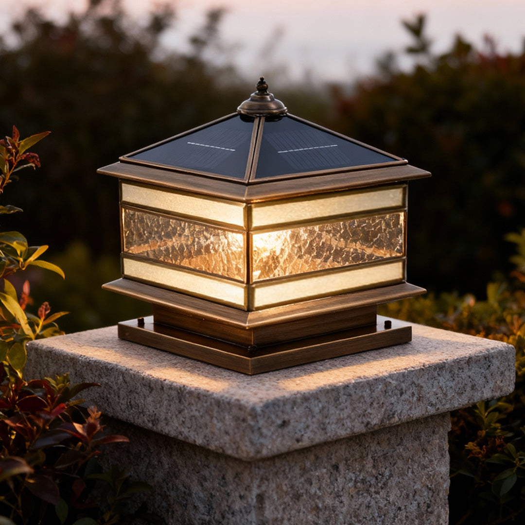 Lampadaire design extérieur solaire LED blanc chaud étanche cuivre décoratif vintage pour jardin