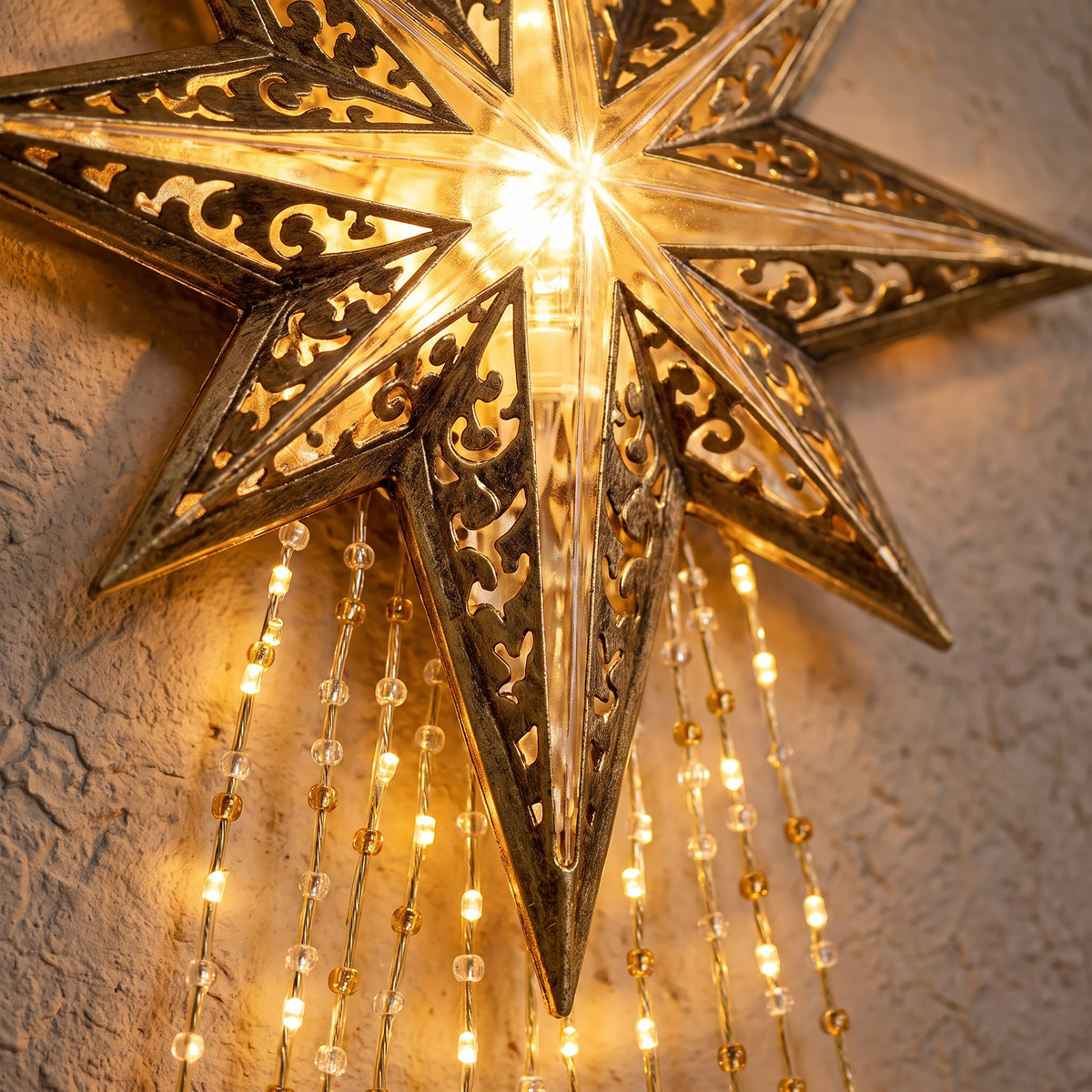 Suspension de porte lumineuse étoile de Noël 100 cm avec crèche et guirlande LED