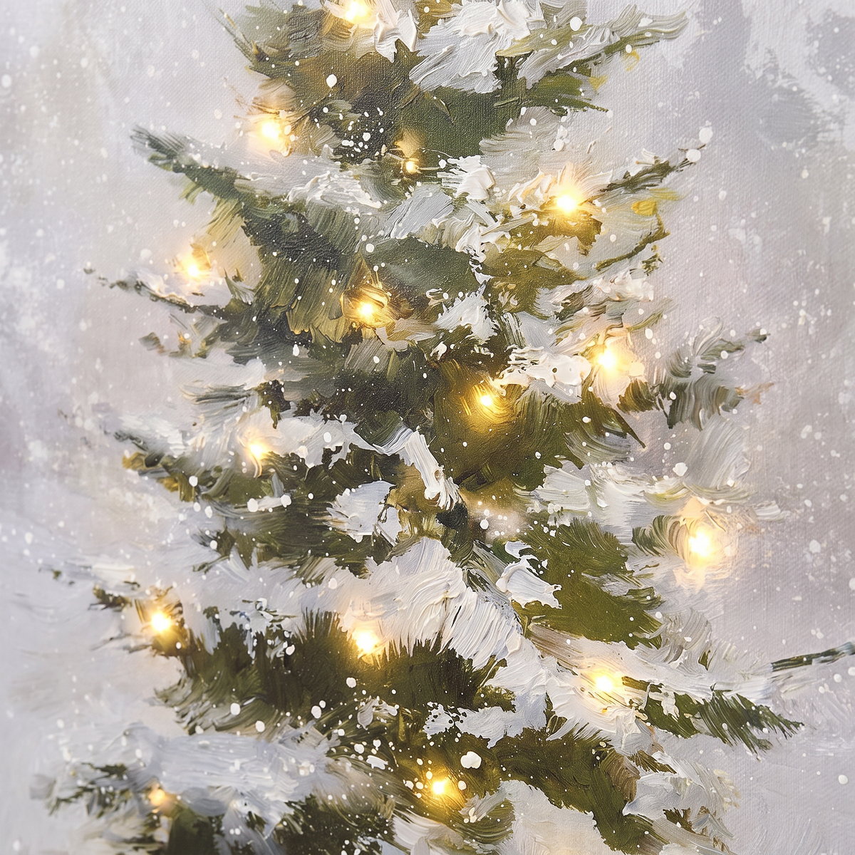 Tableau lumineux LED sur toile, sapin enneigé 45 × 60 cm avec cadre en bois et minuterie