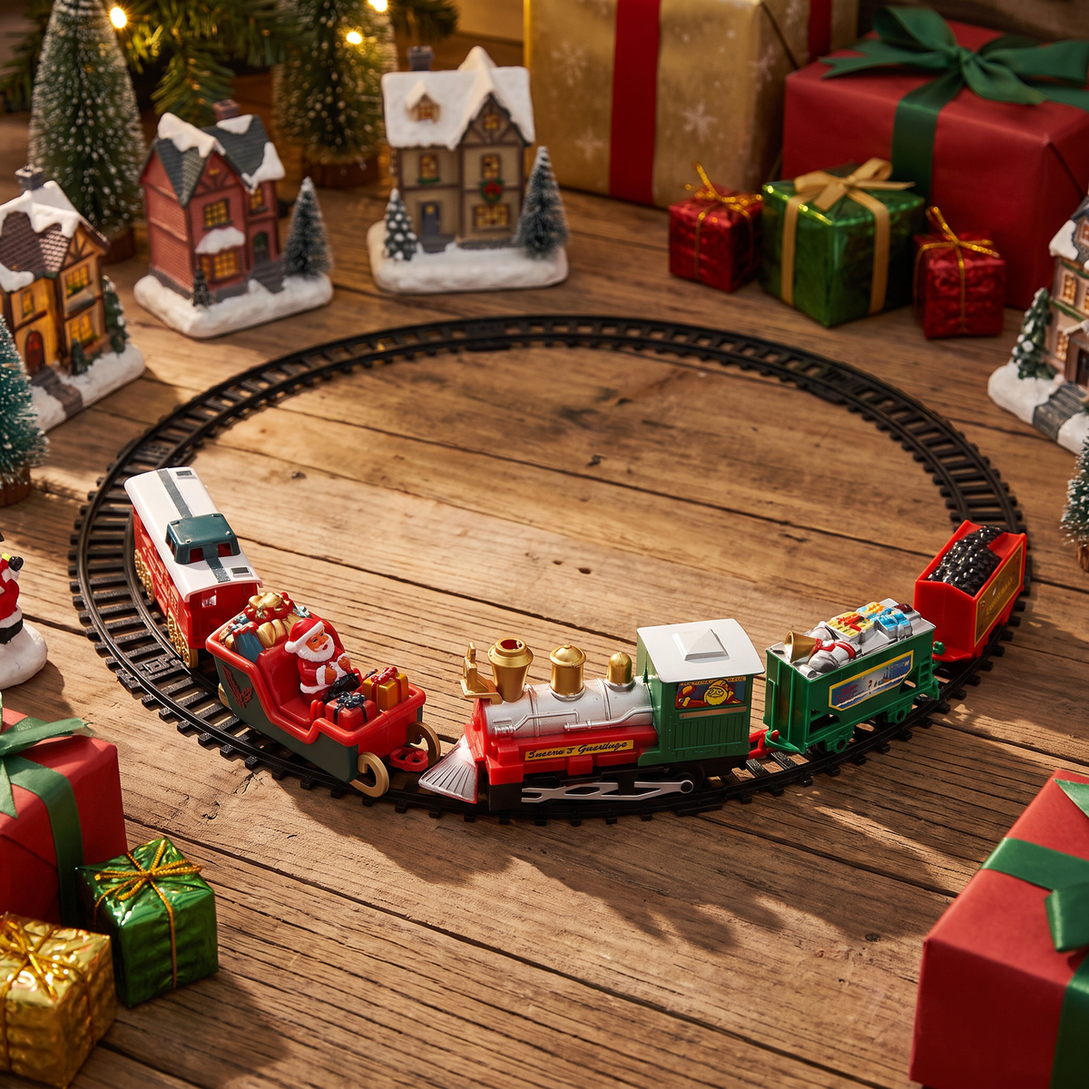 Train de Noël électrique pour le sapin, train avec Père Noël et circuit de rails