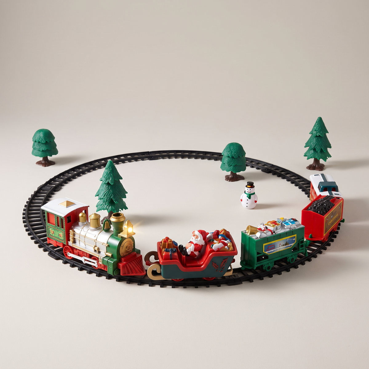 Train de Noël électrique pour le sapin, train avec Père Noël et circuit de rails