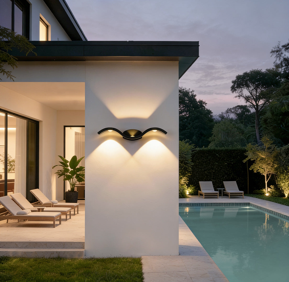 Applique murale LED extérieur blanc chaud aluminium IP65 éclairage up down moderne façade terrasse jardin